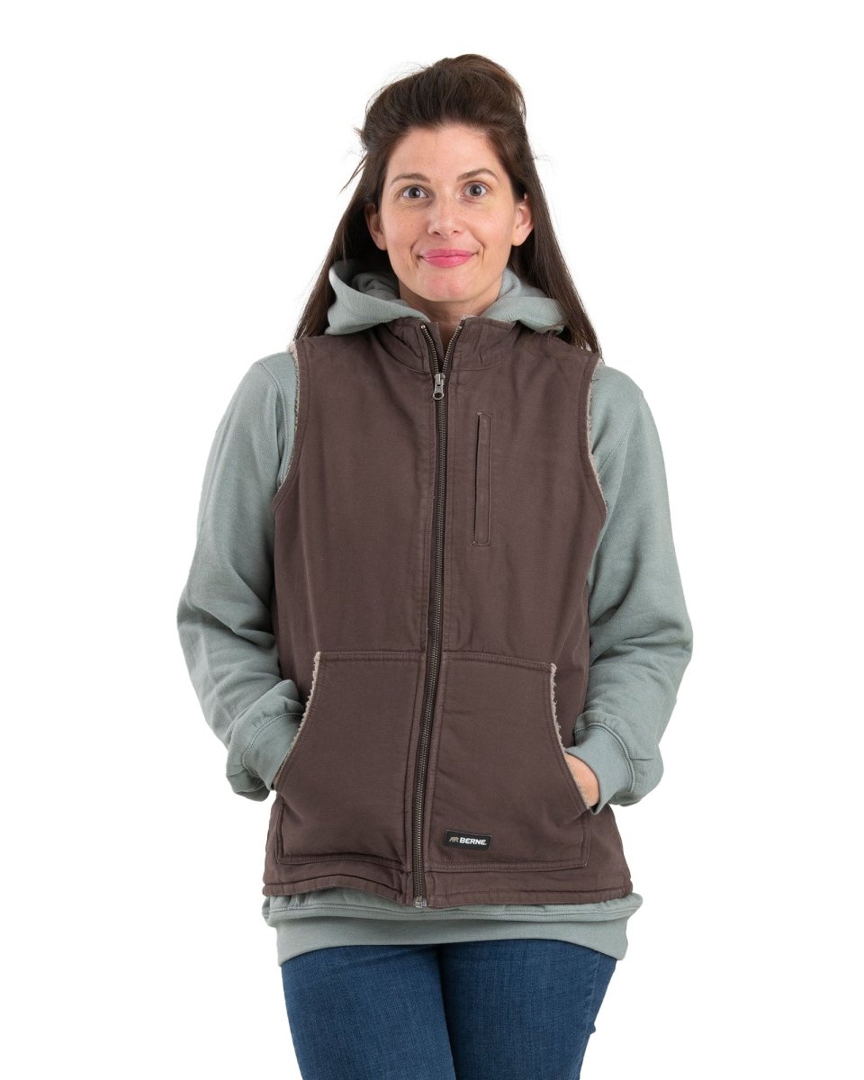 Women's Sherpa-Lined Softstone Duck Vest - Berne Apparel