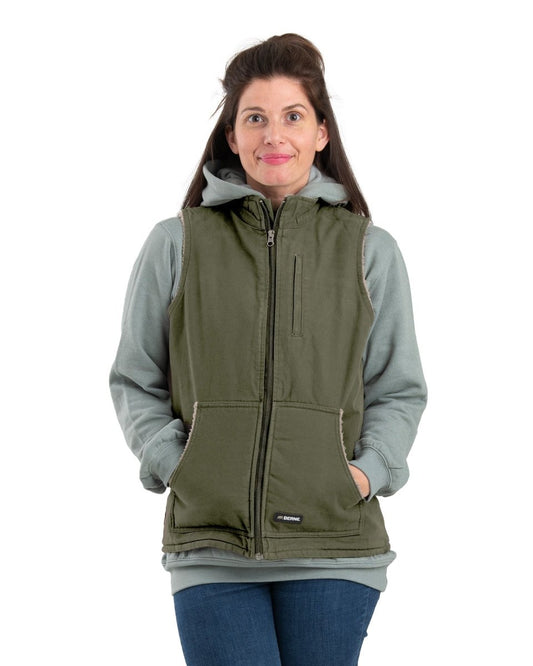 Women's Sherpa-Lined Softstone Duck Vest - Berne Apparel