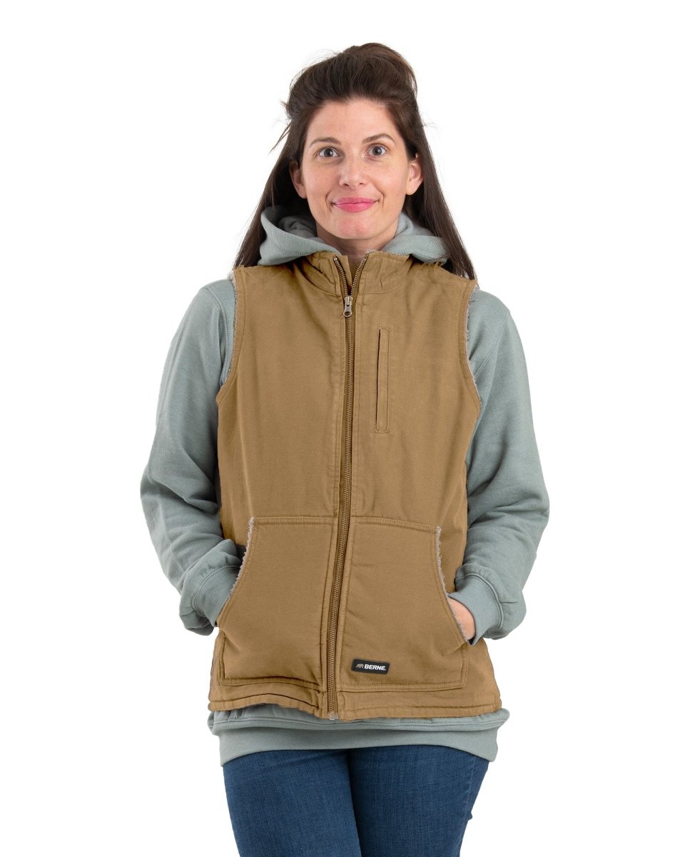 Women's Sherpa-Lined Softstone Duck Vest - Berne Apparel