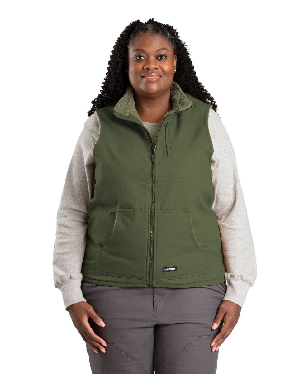Women's Sherpa-Lined Softstone Duck Vest - Berne Apparel